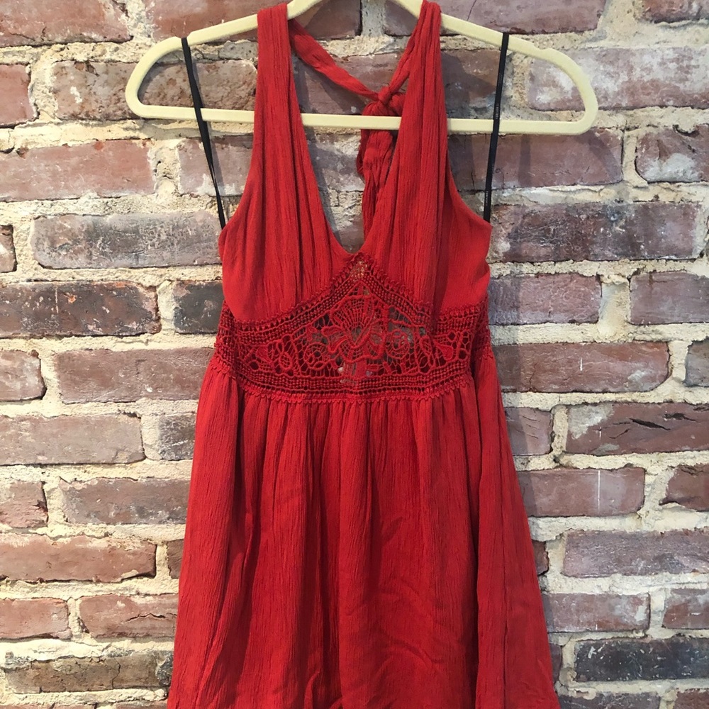 Boho rust orange halter dress